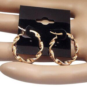 3/4" Satin Gold Twisted Hoop Pierced Earrings